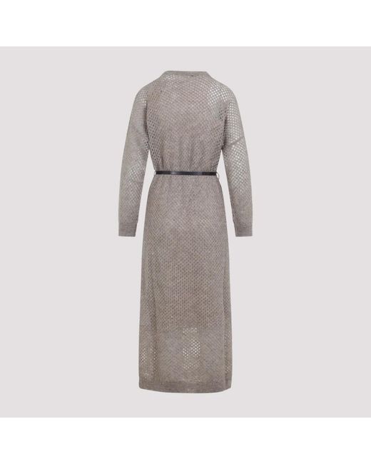 Brunello Cucinelli Gray Langes Strickkleid