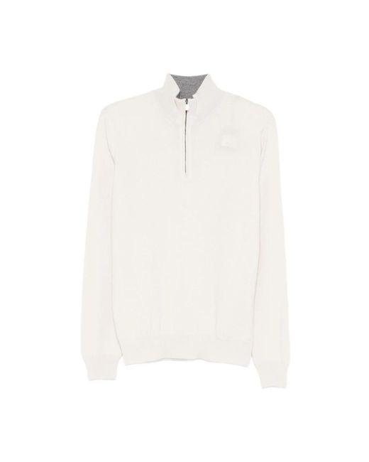 Corneliani Weißer Half-Zip Pullover Mit Rippbündchen in White für Herren