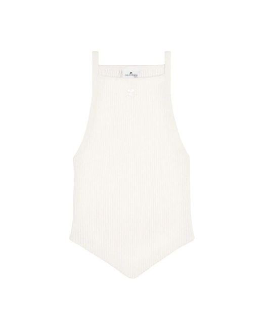 Courreges White Gerippter strick mit besticktem logo top
