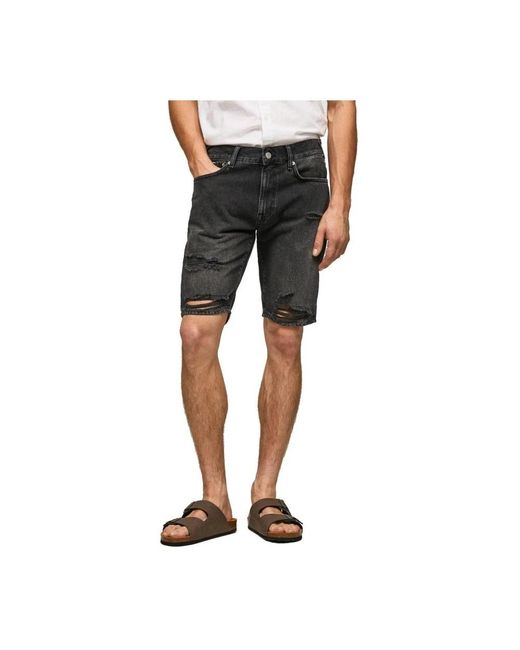 Pepe Jeans Black Denim Shorts for men