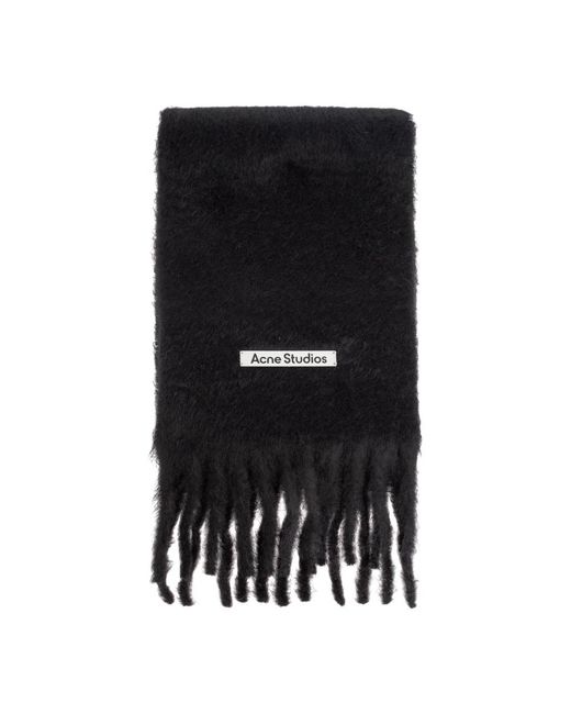 Acne Accessoires ,Zwart ,Leer Mohair Logo Scarf in het Black