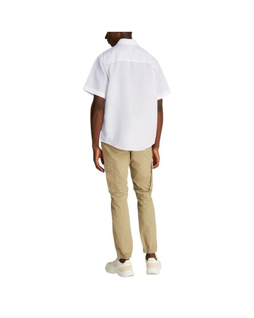 Calvin Klein Weißes Leinen Kurzarmhemd in White für Herren