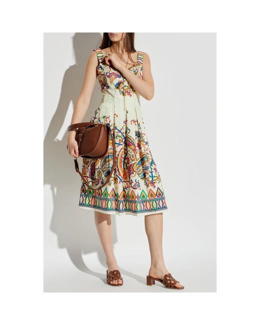 Etro Kleedjes ,Veelkleurig ,Katoen Katoenen Midi-Jurk Met Geplaatste Bloemen-Paisleydessin in het Green
