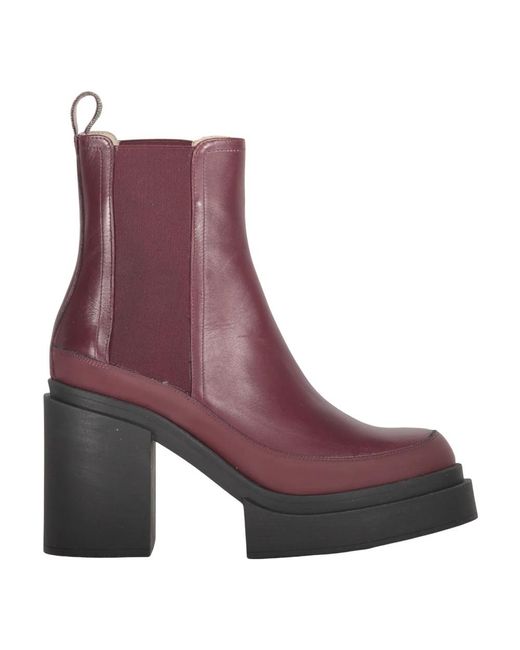 Fabiana Filippi Purple Leder Stiefeletten Mit Blockabsatz