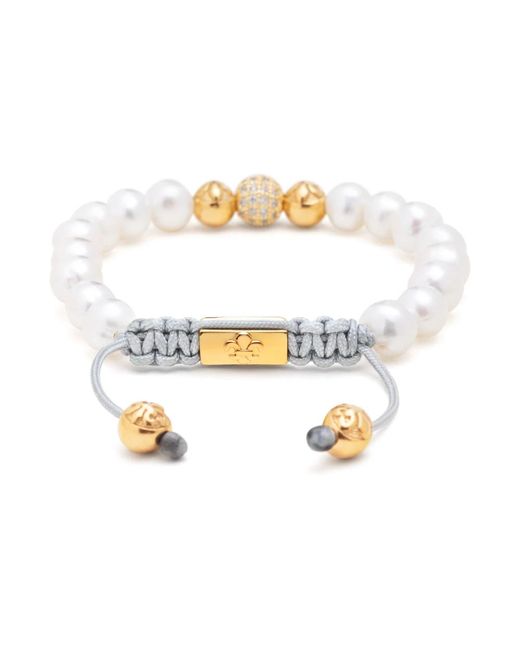 Nialaya Metallic `s beaded bracelet with white sea pearl and gold