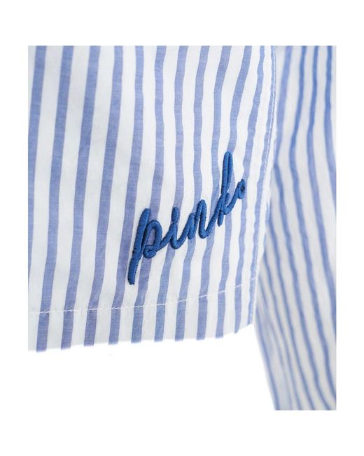 Pinko Blue Gestreiftes crop-shirt mit kontrastfarben