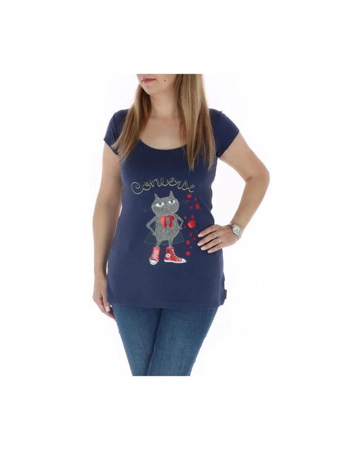 Converse Tops ,Blauw ,Katoen Casual Cat Superhero T-Shirt in het Blue