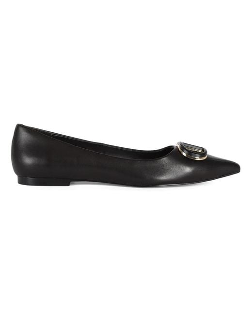 Twinset Black Leder Ballerinas Mit Logo-Plakette