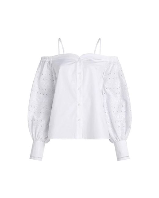 Blusa bordada con hombros descubiertos Karl Lagerfeld de color White
