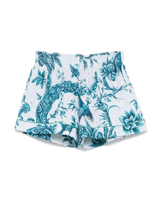 F.R.S For Restless Sleepers Blue Blaue shorts mit blumenmuster und elastischem bund