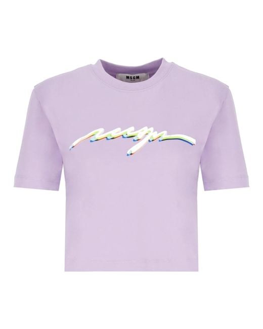 Camiseta morada de algodón con logo MSGM de color Purple