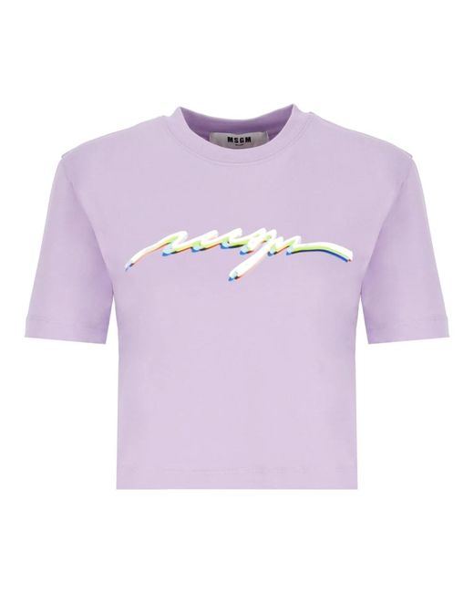 T-shirt viola in cotone con logo di MSGM in Purple
