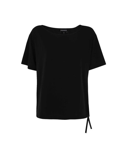 Crew neck short sleeves top with coulisse Emporio Armani en coloris Black