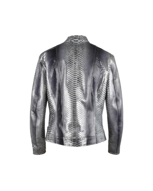 Philipp Plein Python Leather Moto Jacket in het Gray voor heren