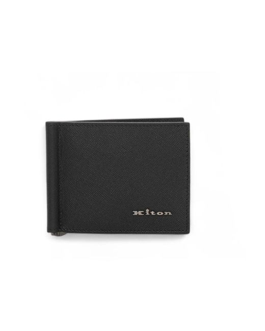 Kiton Accessoires ,Zwart ,Leer Ritsportemonnee Van Saffiano-Leer in het Black voor heren