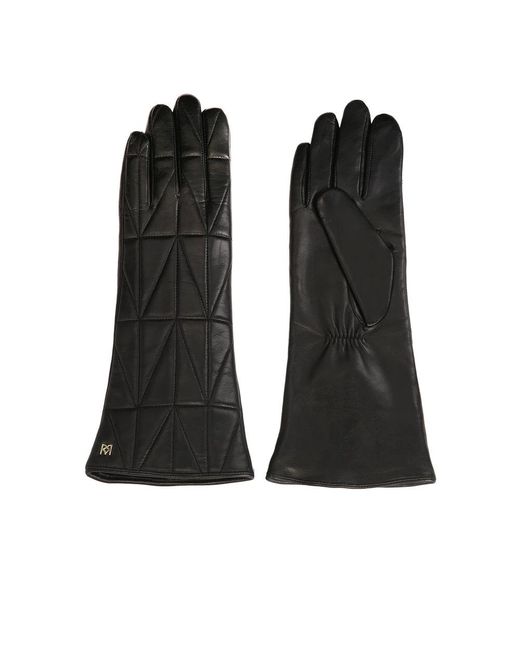 Kazar Accessoires ,Zwart ,Leer Lange Zwarte Handschoenen Met Geometrisch Patroonstiksel in het Black