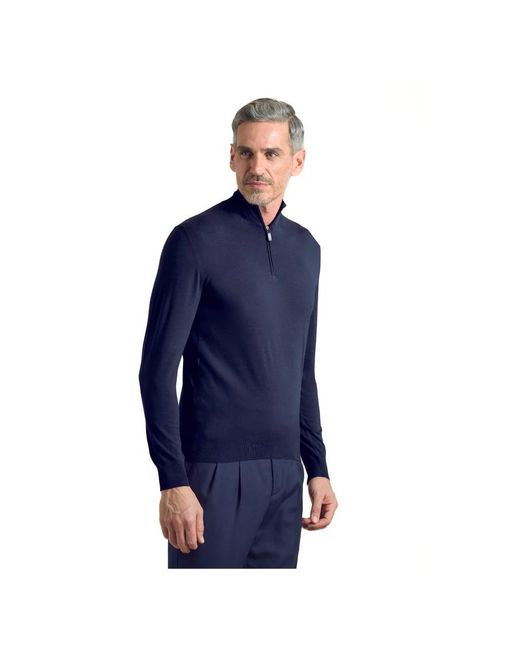 Colombo Truien & Vesten ,Blauw ,Wol Blauwe Wol Half-Zip Sweater in het Blue voor heren