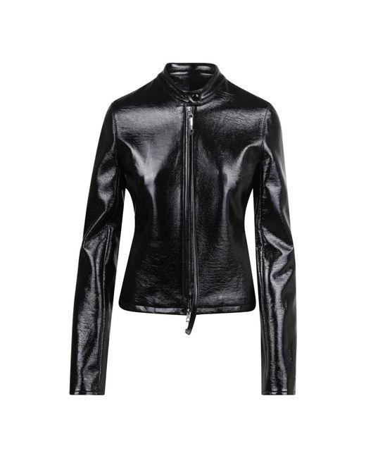 Courreges Black Vinyl City Jacke Mit Logo-Detail
