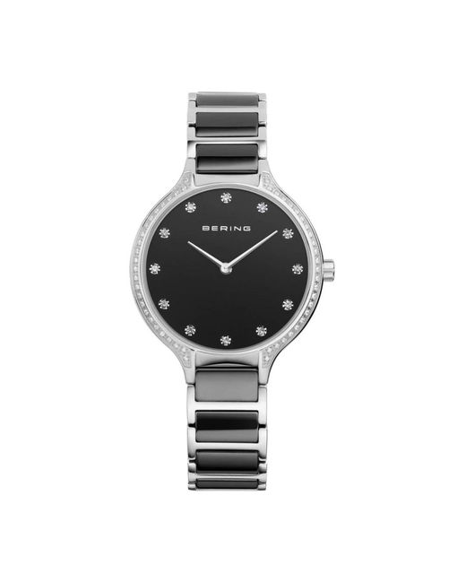 Bering Accessoires ,Zwart ,Keramisch Dameshorloge Met Roestvrijstalen Band in het Metallic