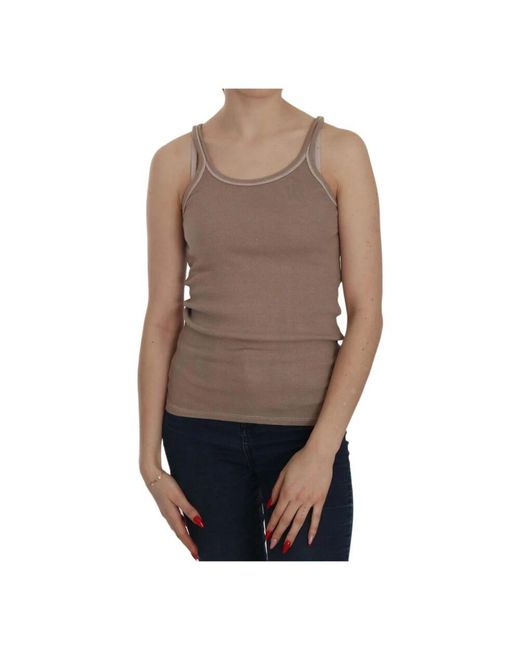 Pink Memories Brown Braune baumwollbluse elegantes ärmelloses design