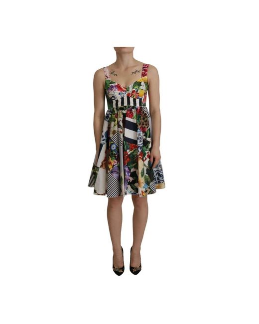Dolce & Gabbana Black Patchwork A-Line Mini Kleid