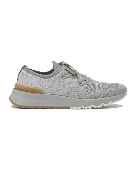 Brunello Cucinelli Cotton Chiné Knit Runners in het Gray voor heren