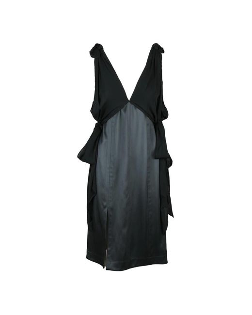 Bottega Veneta Black Seidenkleid Mit Seitenschlitz