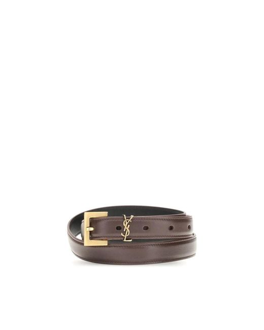 Saint Laurent Cassandre Slim Leren Riem in het Brown