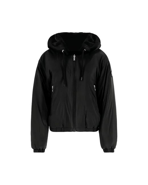 Moose Knuckles Jassen ,Zwart ,Polyester Zwarte Hoodie Met Rits Elastisch Logo in het Black
