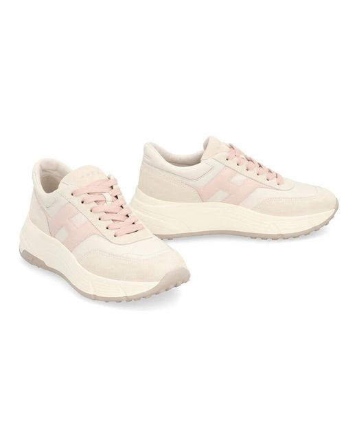 Hogan White Leder Low-Top Sneakers Mit Kontrastierenden Einsätzen