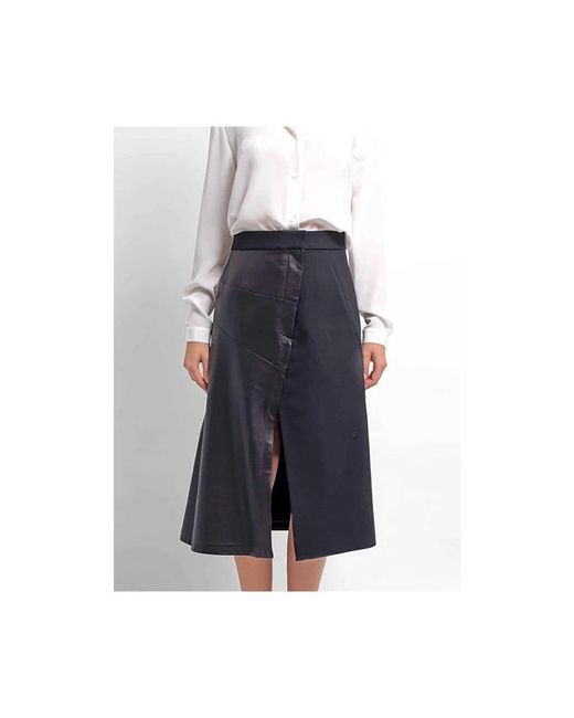 Barbara Bui Rokken ,Zwart ,Wol Hoge Taille Zwart Leren En Wollen Rok in het Blue
