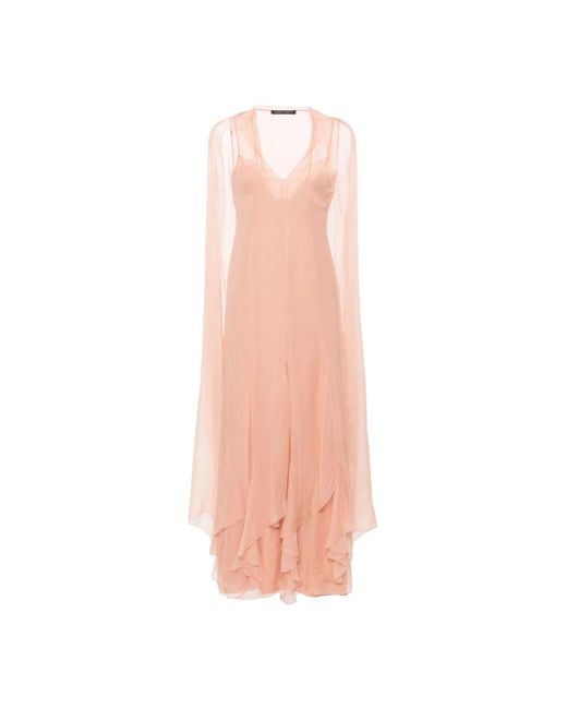 Alberta Ferretti Pink Rosa chiffon cape kleid gerüscht v-ausschnitt