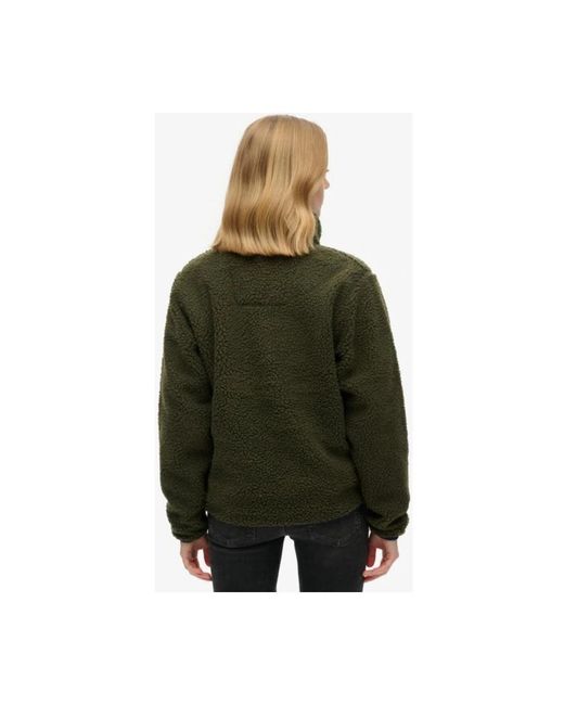 Superdry Jassen ,Groen ,Polyester Gebreide Trui Met Rits En Zakken Aan De Voorkant in het Green
