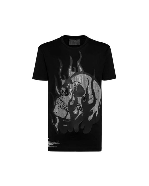 Philipp Plein Es T-Shirt mit brennendem Schädel und Strassverzierung in Black für Herren