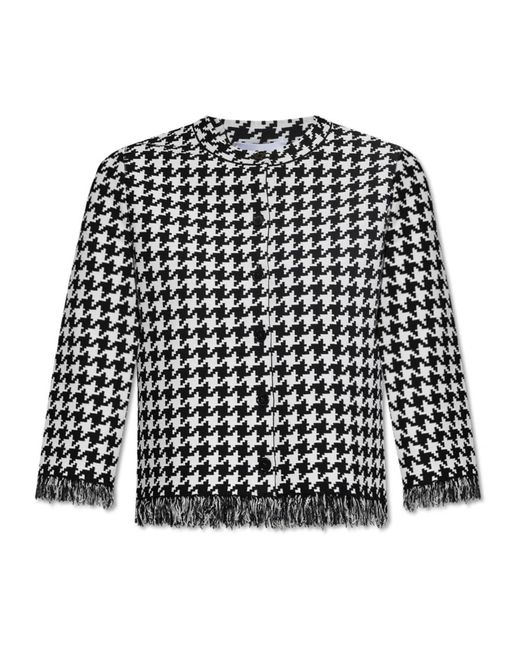 McQueen Truien & Vesten ,Zwart ,Leer Gebreide Vest Met Patroon in het Black