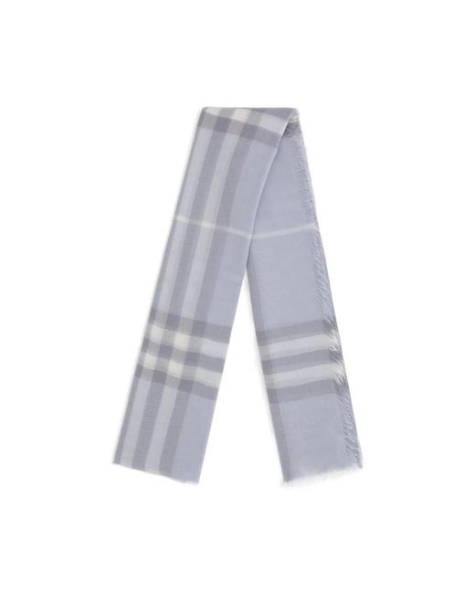 Burberry Accessoires ,Blauw ,Wol Wollen Sjaal Met Gerafelde Randen in het Gray