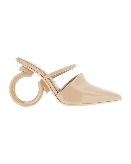 Ferragamo White Heeled Mules