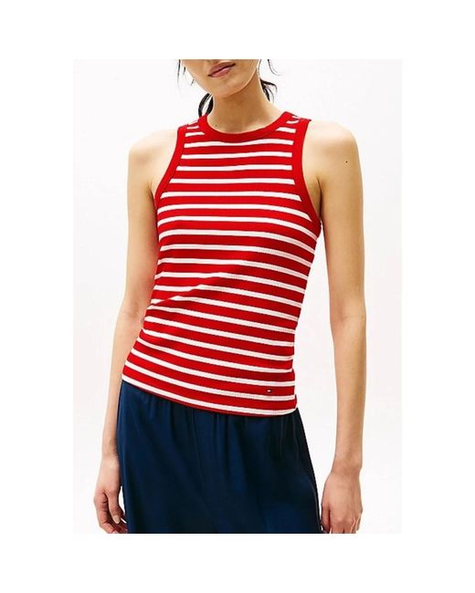 Tommy Hilfiger Red Geripptes Tanktop Mit Ikonischem Detail