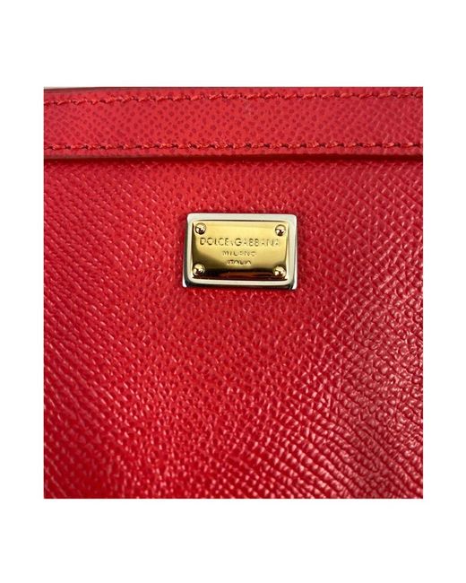 Dolce & Gabbana Red Leder tote tasche mit gold logo plakette