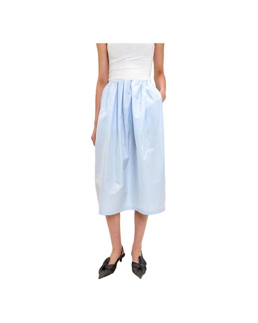 ODEEH Rokken ,Blauw ,Katoen Midi Rok in het Blue