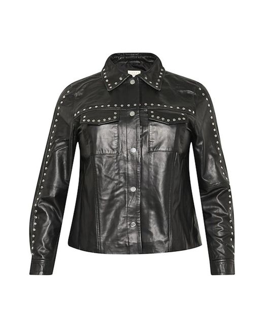 Kaffe Zwarte Leren Jas Met Stud Details in het Black