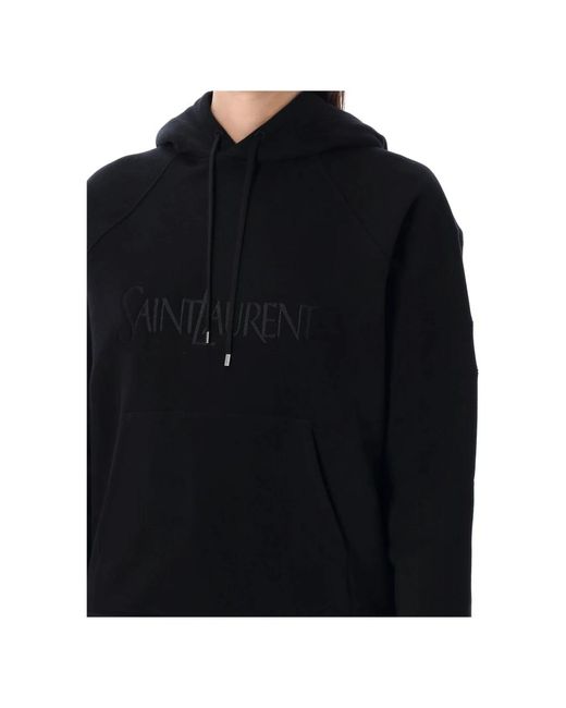 Saint Laurent Black Schwarzer bestickter logo hoodie strickwaren