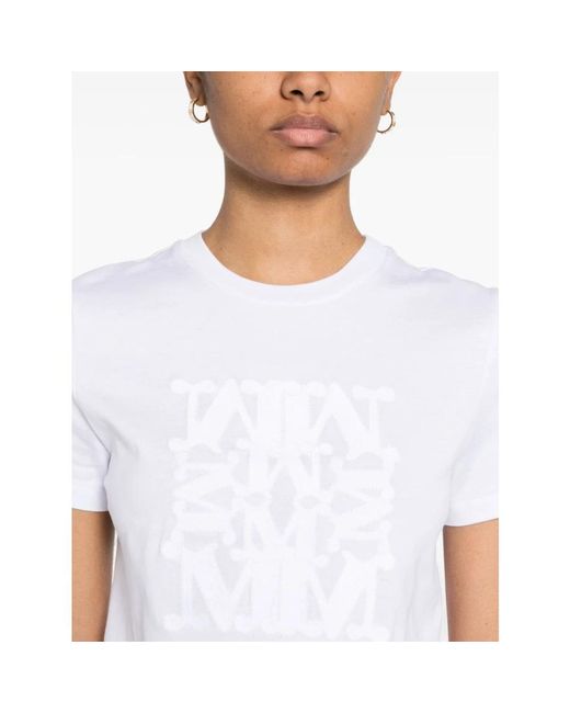 Max Mara White Besticktes logo weiße baumwoll-t-shirt