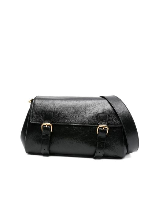 Dries Van Noten Zwarte Leren Schoudertas Met Gesp in het Black