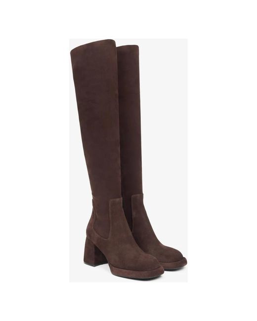 ESTRO Schoenen ,Bruin ,Leer 53-730-1608 Hoge Laarzen in het Brown