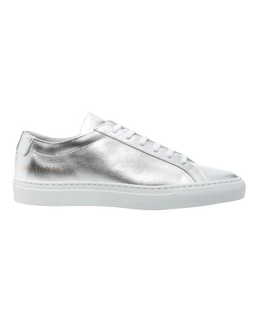 Common Projects Schoenen ,Grijs ,Premium Leren Sneakers Met Gouden Code in het White