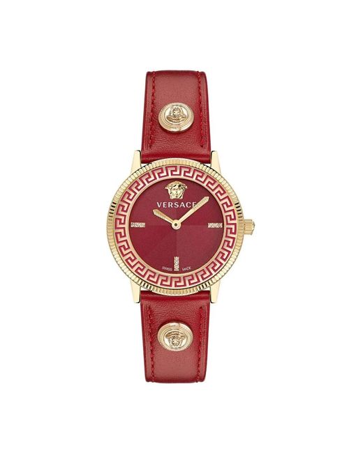 Versace Accessoires ,Rood ,V-Tribute Rood Emaille Diamant Horloge in het Red
