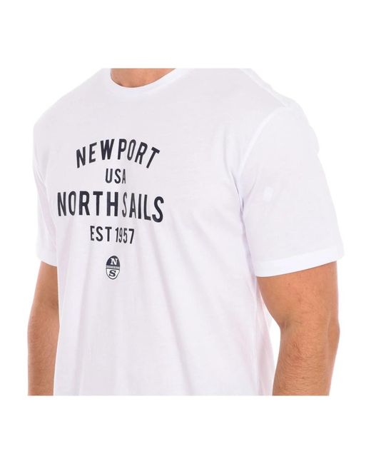 North Sails Tops ,Wit ,Katoen T-Shirt Met Korte Mouwen En Geribbelde Afwerking in het White voor heren