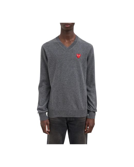 COMME DES GARÇONS PLAY Gray V-Neck Knitwear for men