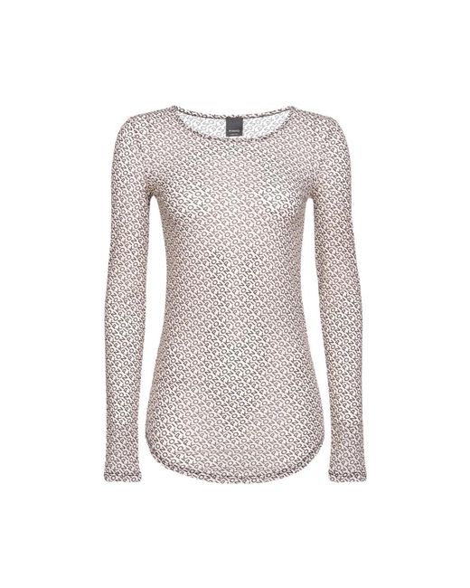 Pinko Overhemden ,Leer Lange Mouw Charmeuse Blouse Met Logo Print in het Blue
